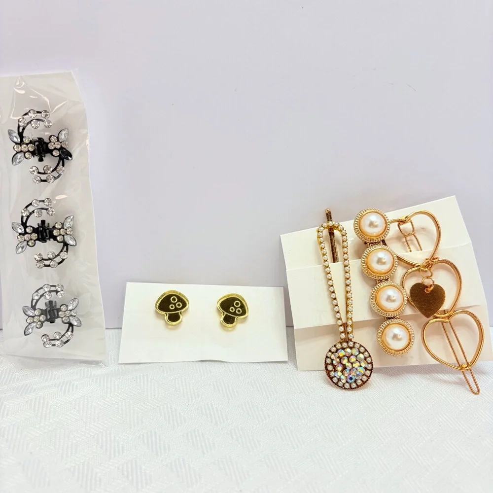 6for$20❤️Bundle ItemElegant Gold barrettes Pearl Rhinestone Clas/Stud Earrings